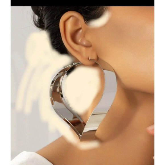 Big Silver earrings , large metal huge bold statement chunky pierced hoops - Picture 1 of 5